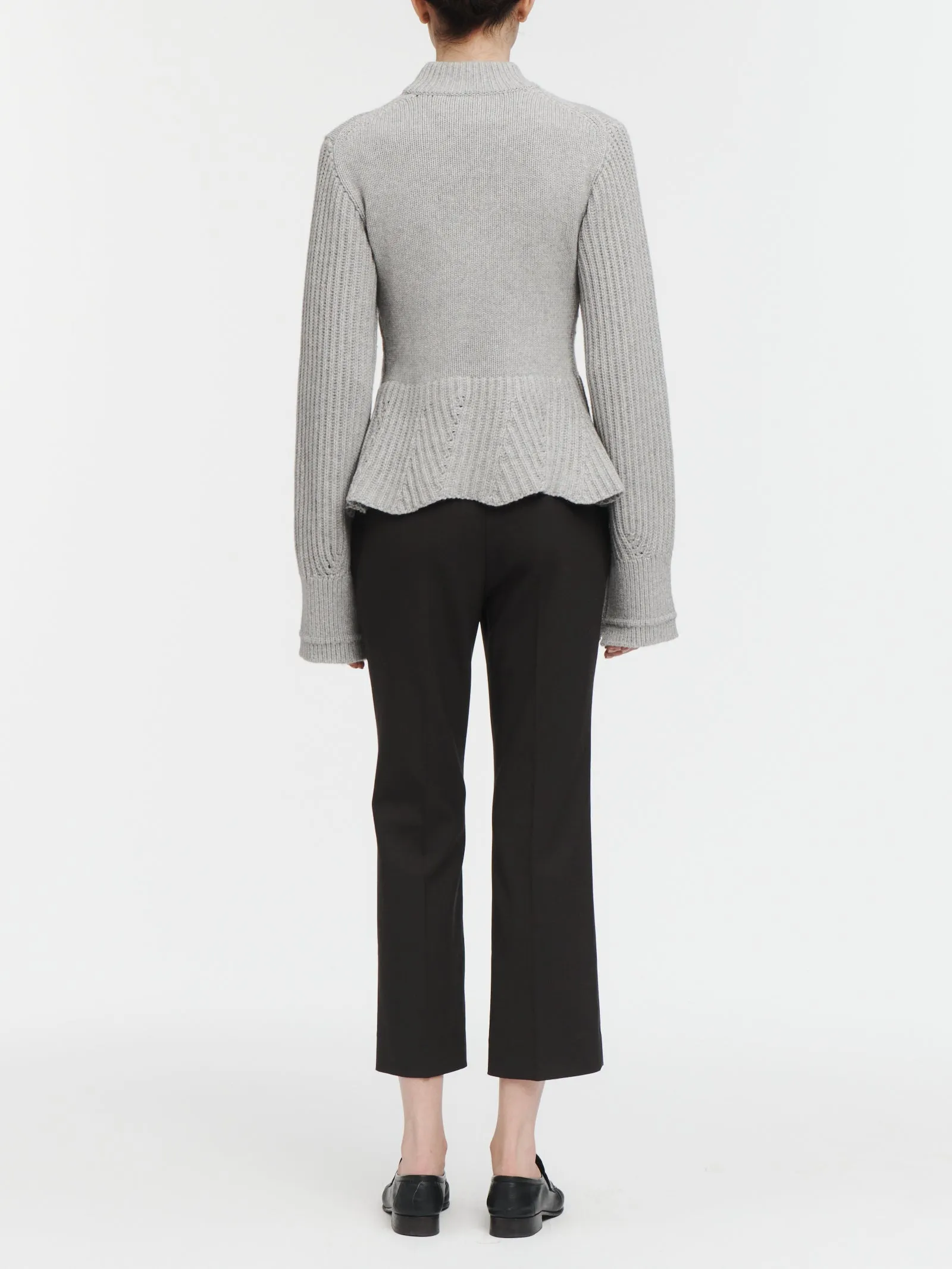 Peplum Mock Neck Sweater in Heather Grey