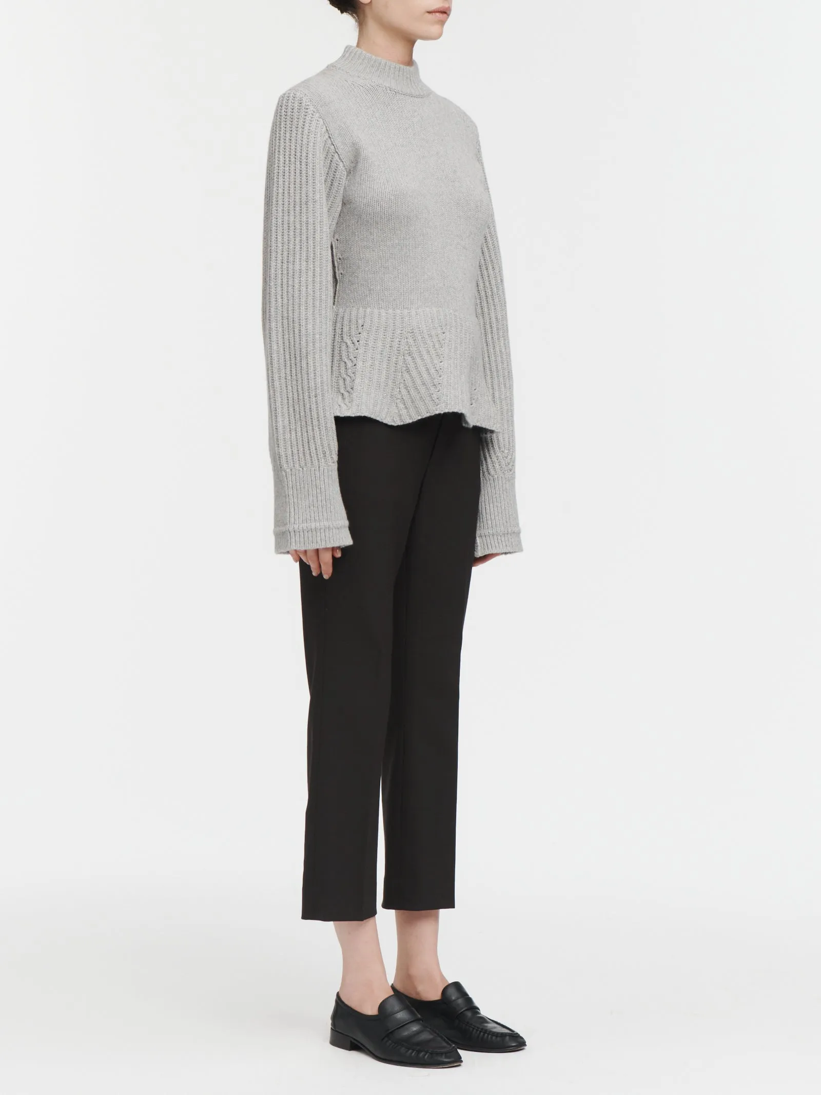 Peplum Mock Neck Sweater in Heather Grey