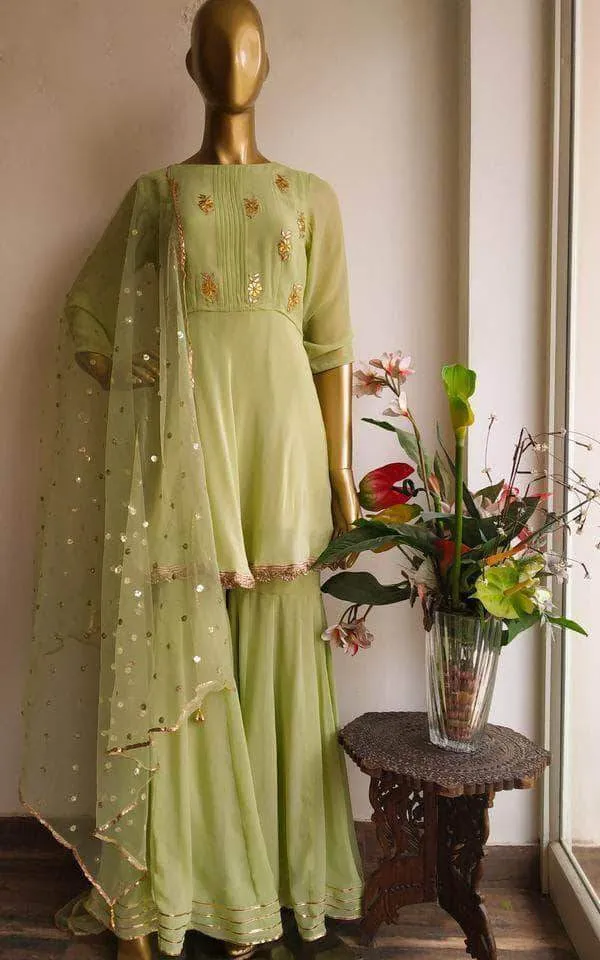 Peplum Style Gotta patti Sharara Suit