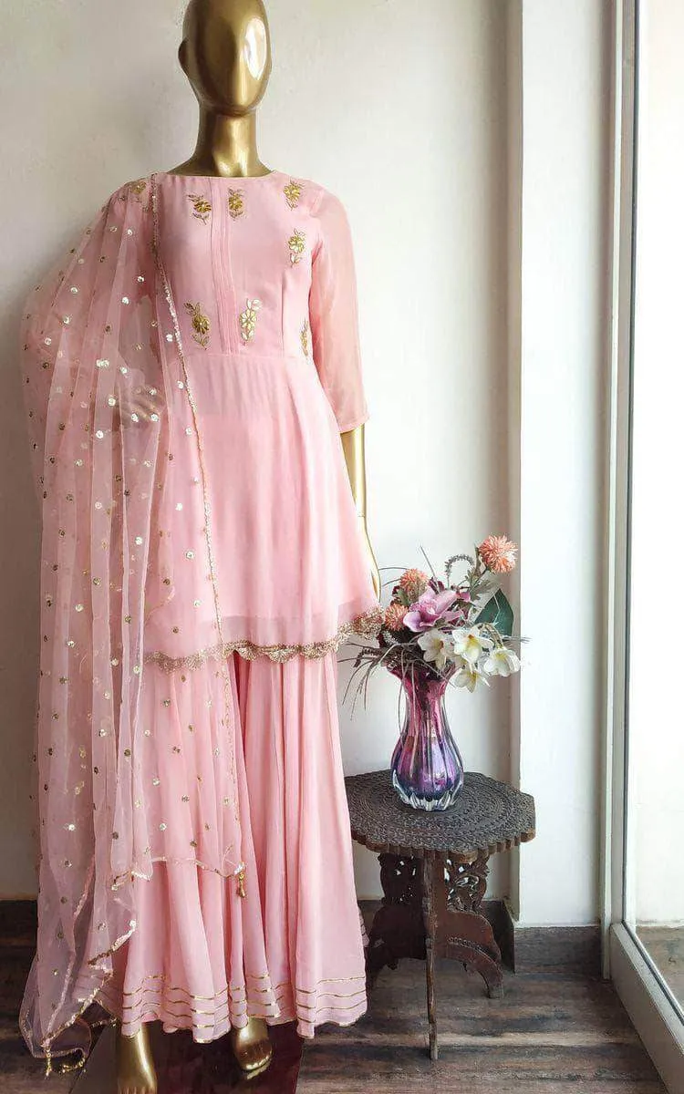 Peplum Style Gotta patti Sharara Suit