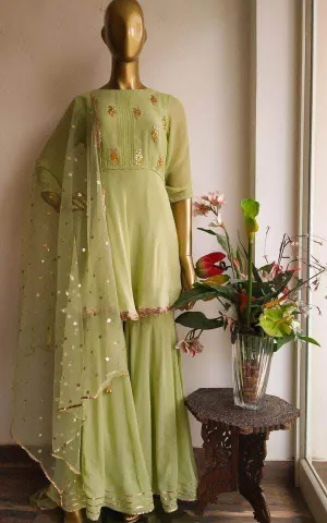 Peplum Style Gotta patti Sharara Suit