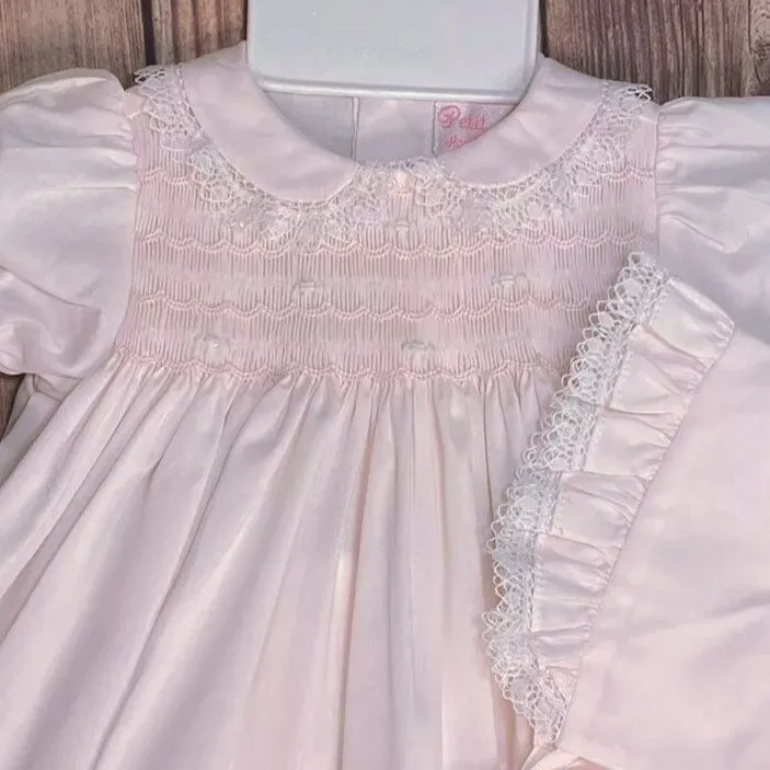Petit Ami Girls Pink Lace Smocked 3 piece Dress Preemie Newborn 3 6 9 Months