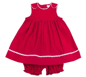 Petit Ami Red Corduroy Dress Set