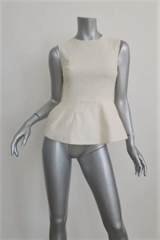 Pierre Balmain Sleeveless Peplum Top Cream Polka Dot Embroidered Cotton Size 38