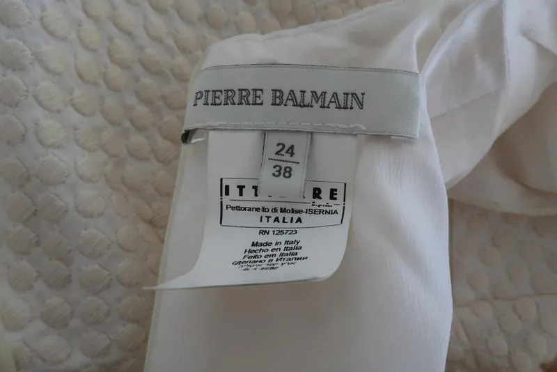 Pierre Balmain Sleeveless Peplum Top Cream Polka Dot Embroidered Cotton Size 38