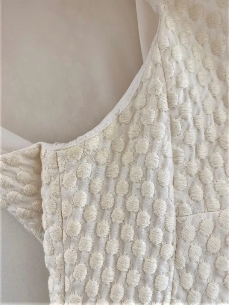 Pierre Balmain Sleeveless Peplum Top Cream Polka Dot Embroidered Cotton Size 38