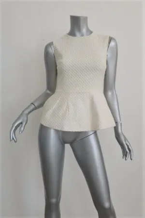 Pierre Balmain Sleeveless Peplum Top Cream Polka Dot Embroidered Cotton Size 38