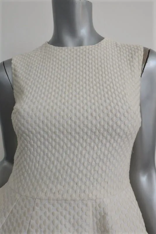 Pierre Balmain Sleeveless Peplum Top Cream Polka Dot Embroidered Cotton Size 38