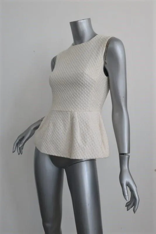 Pierre Balmain Sleeveless Peplum Top Cream Polka Dot Embroidered Cotton Size 38