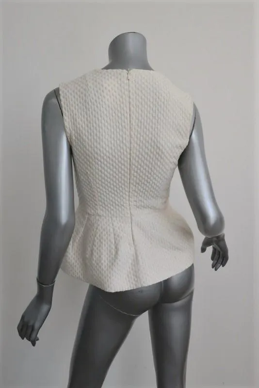 Pierre Balmain Sleeveless Peplum Top Cream Polka Dot Embroidered Cotton Size 38