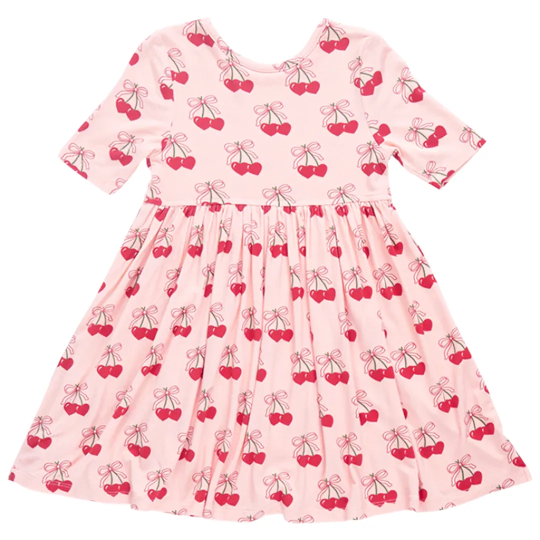 Pink Chicken - Girls Bamboo Steph Dress - Cherry Hearts