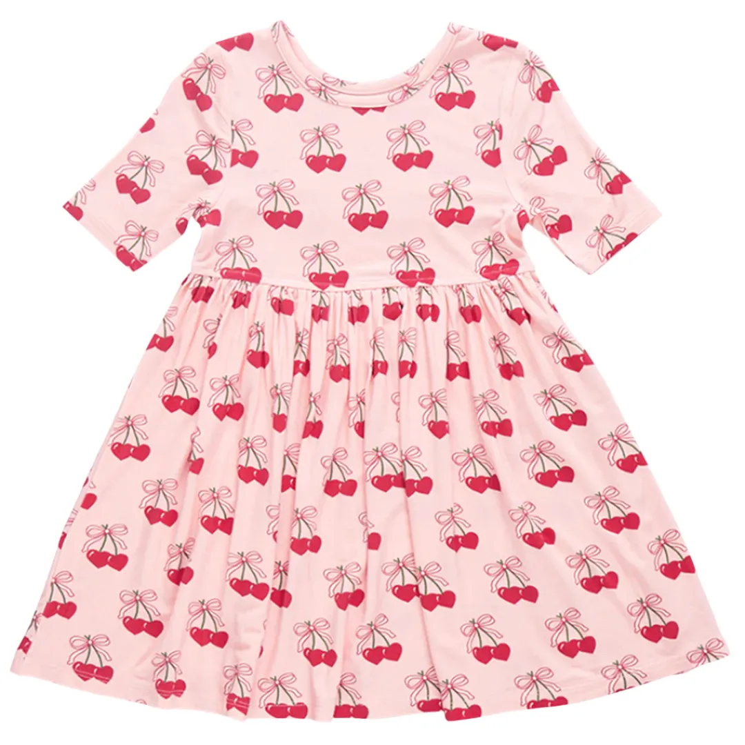 Pink Chicken - Girls Bamboo Steph Dress - Cherry Hearts