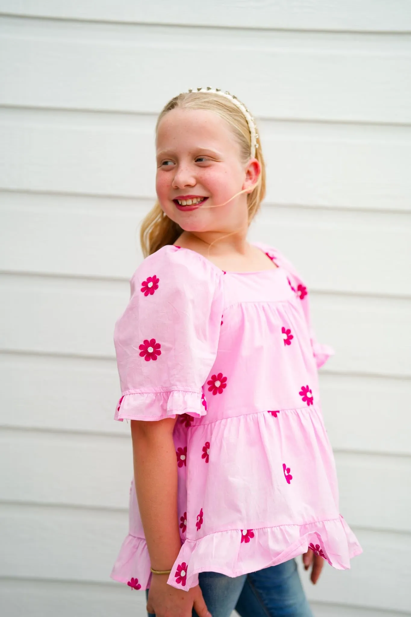 Pink Daisy Embroidered Top