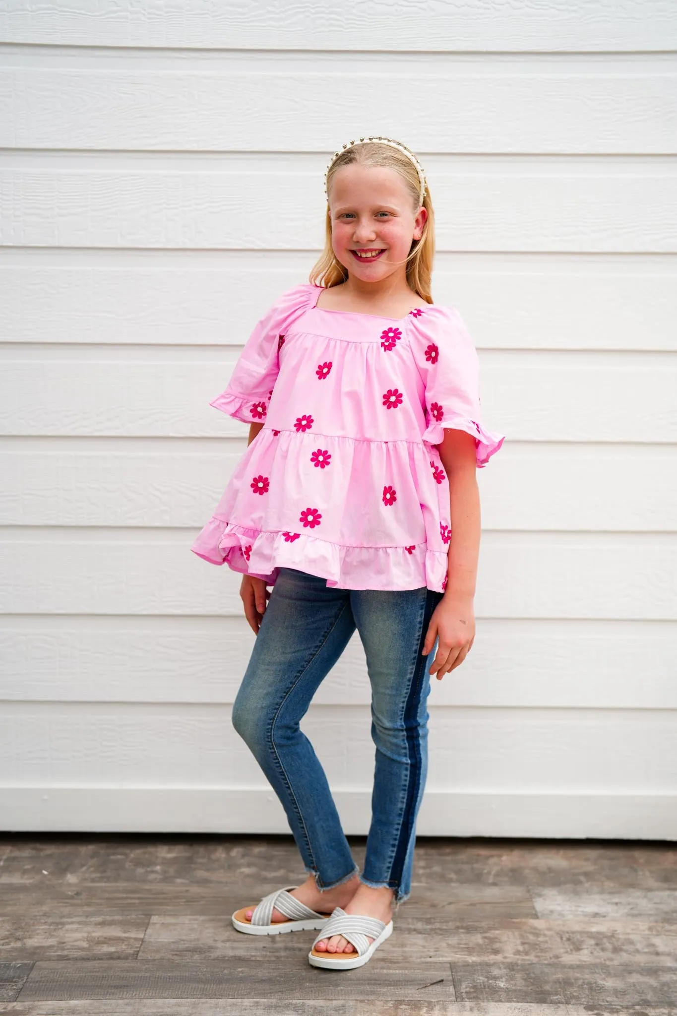 Pink Daisy Embroidered Top