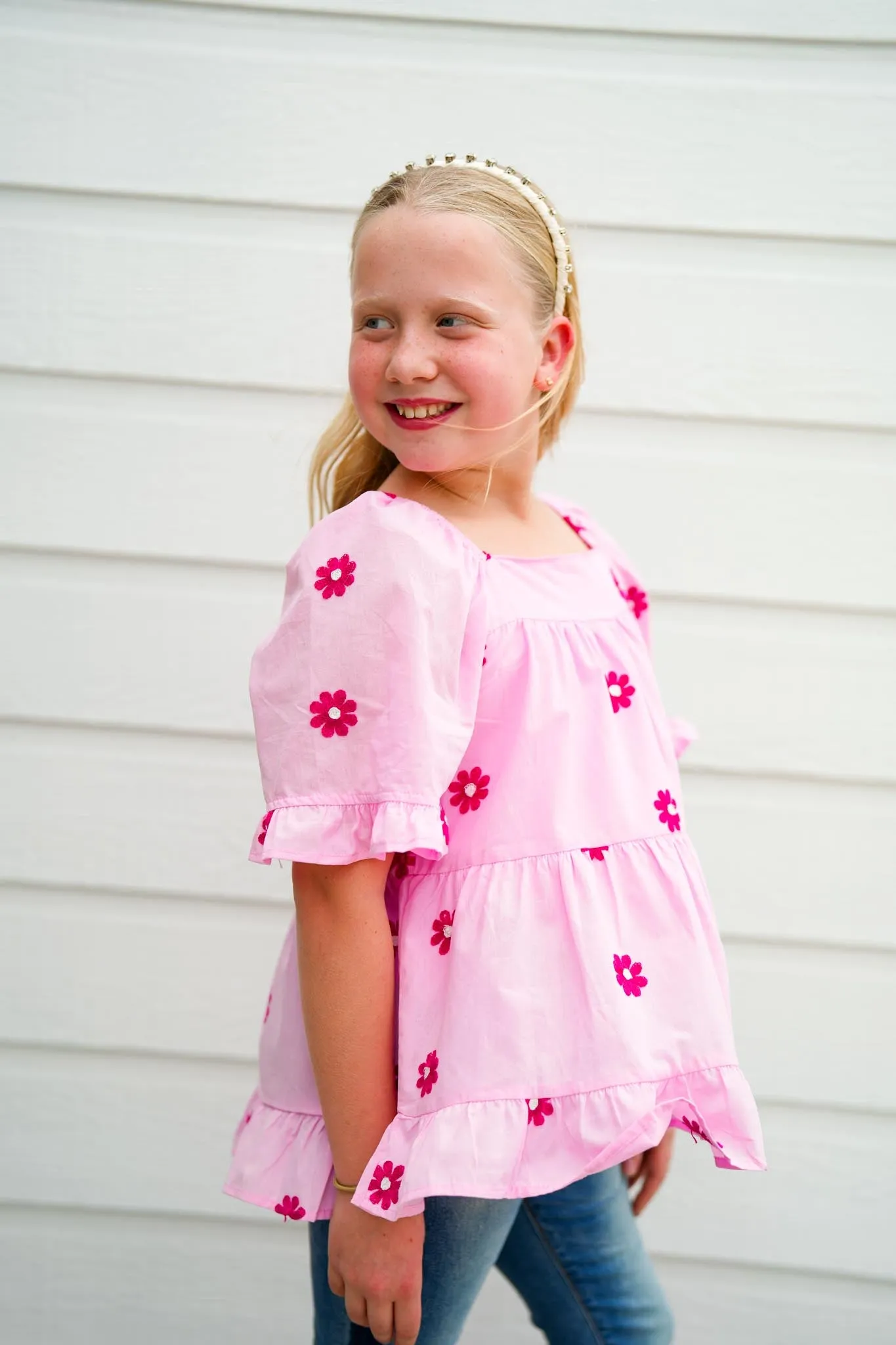 Pink Daisy Embroidered Top