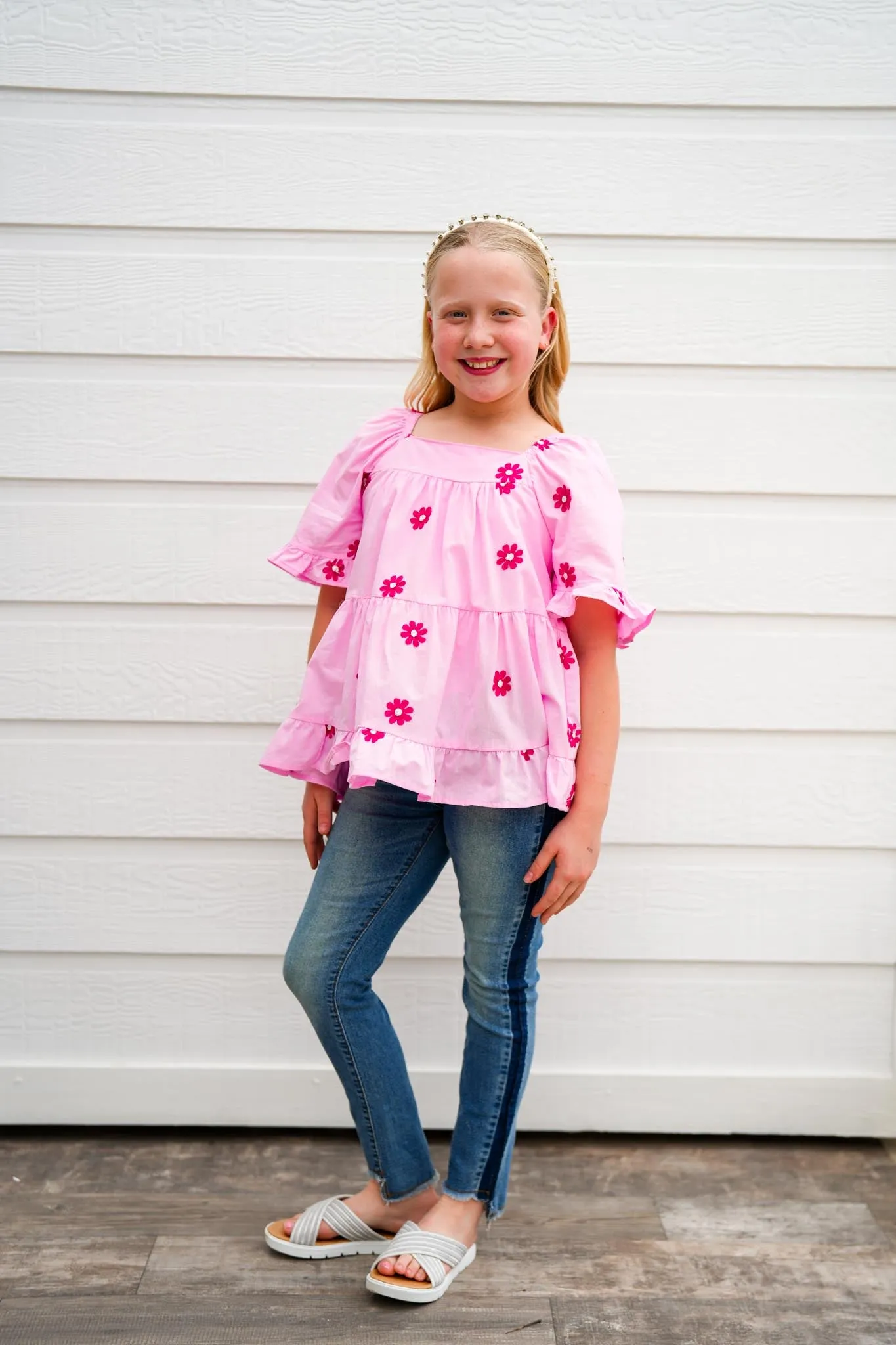 Pink Daisy Embroidered Top