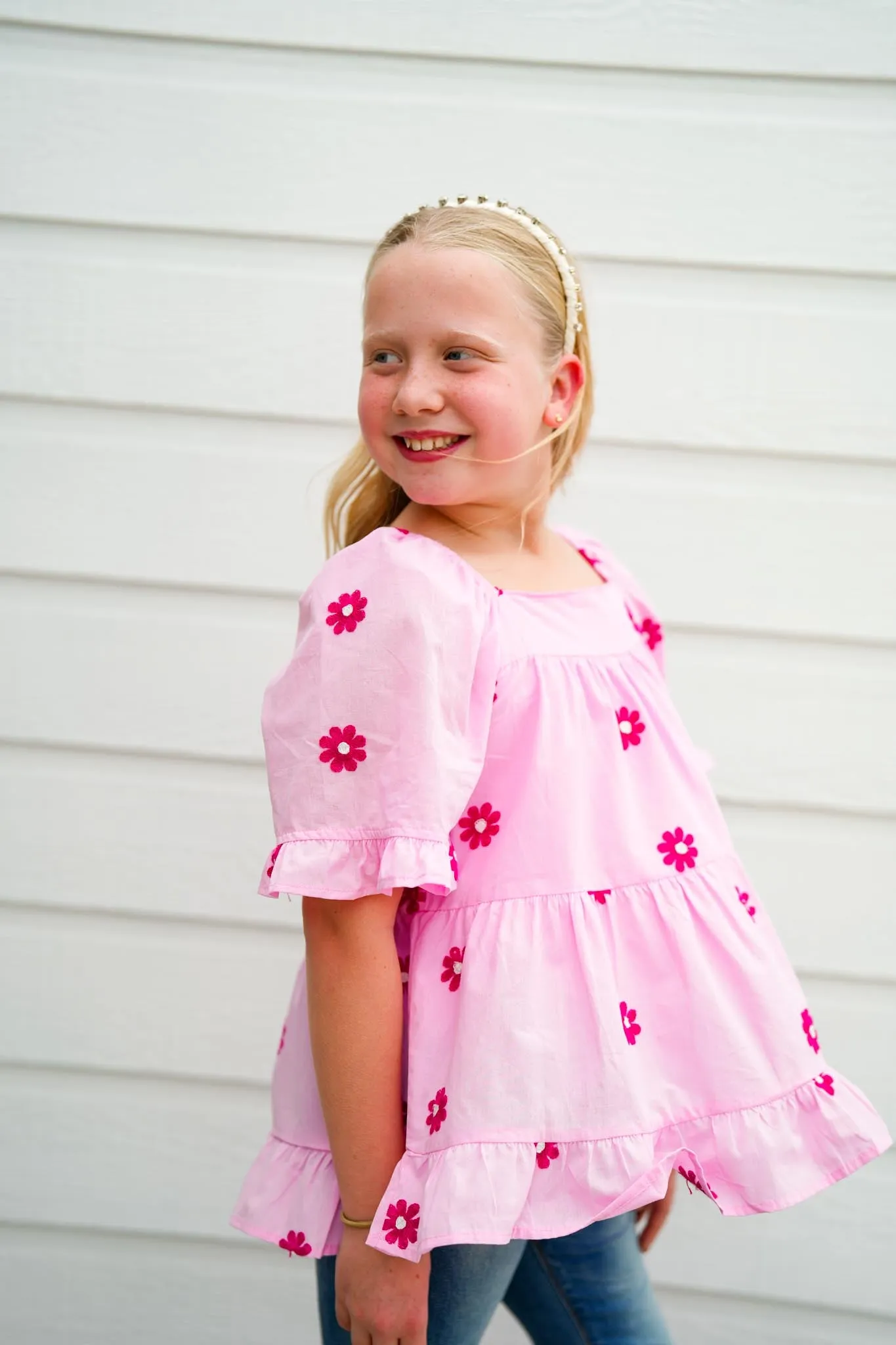 Pink Daisy Embroidered Top