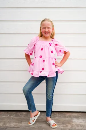Pink Daisy Embroidered Top