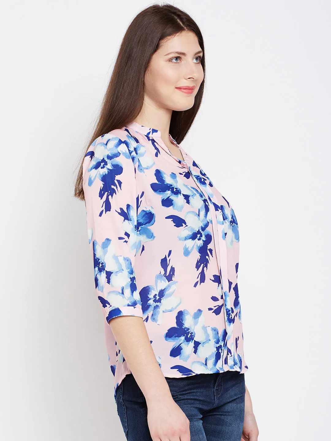Pink Floral Printed Tops