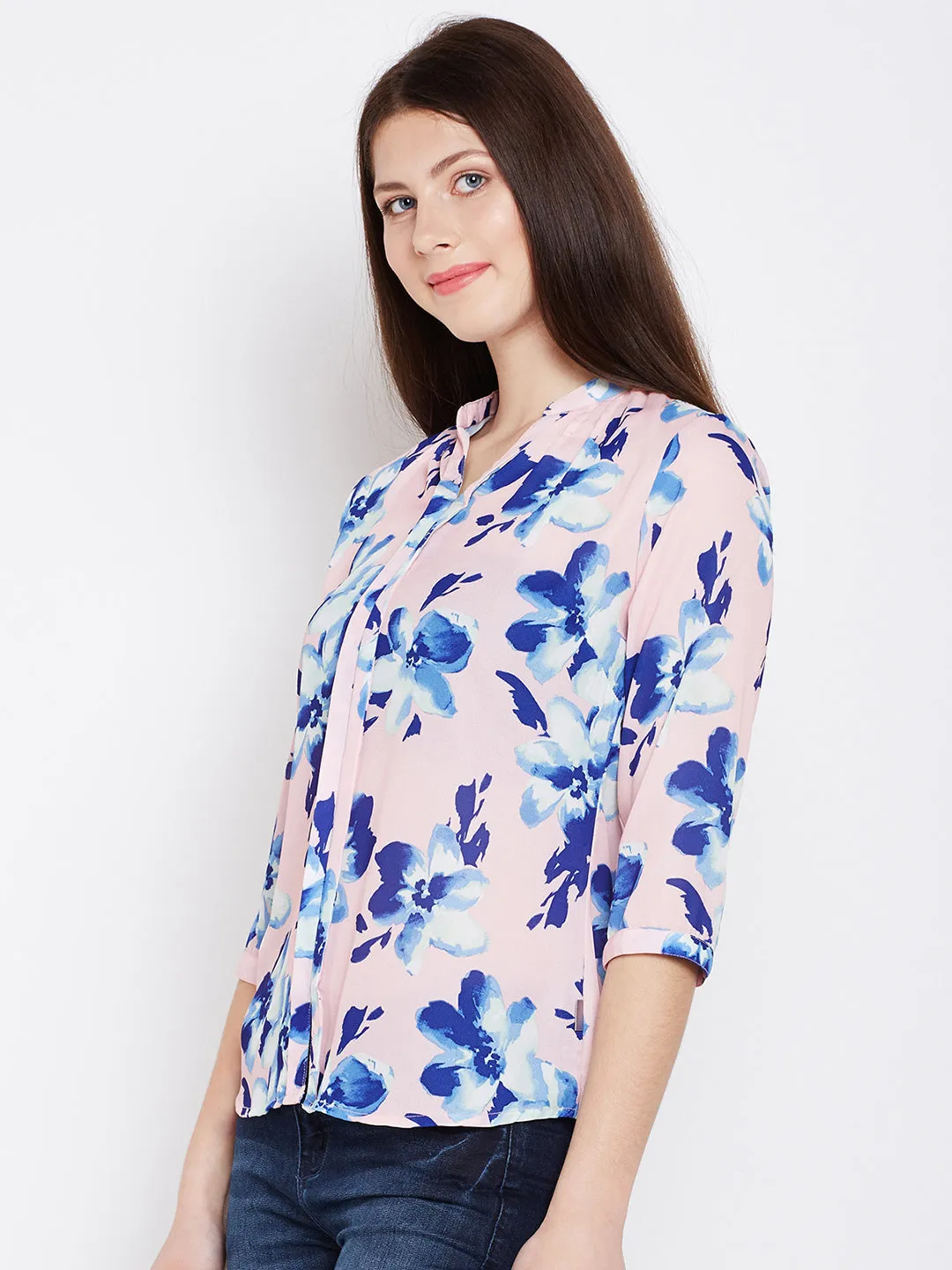 Pink Floral Printed Tops