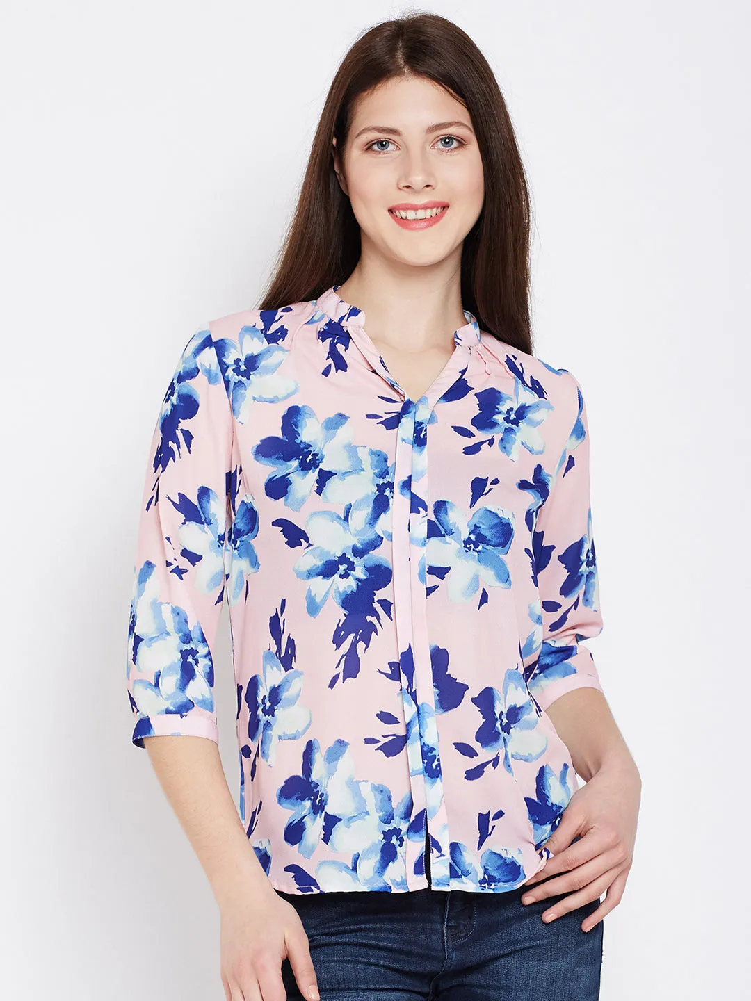 Pink Floral Printed Tops
