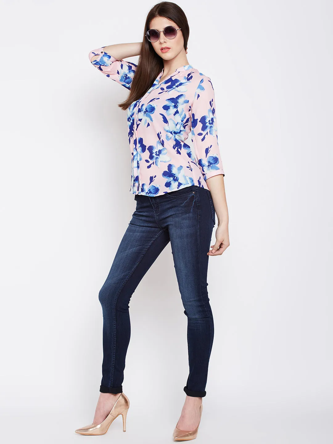 Pink Floral Printed Tops