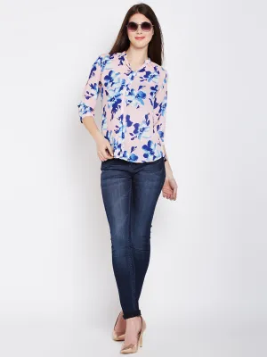 Pink Floral Printed Tops