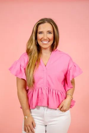 Pink Flutter Peplum Top