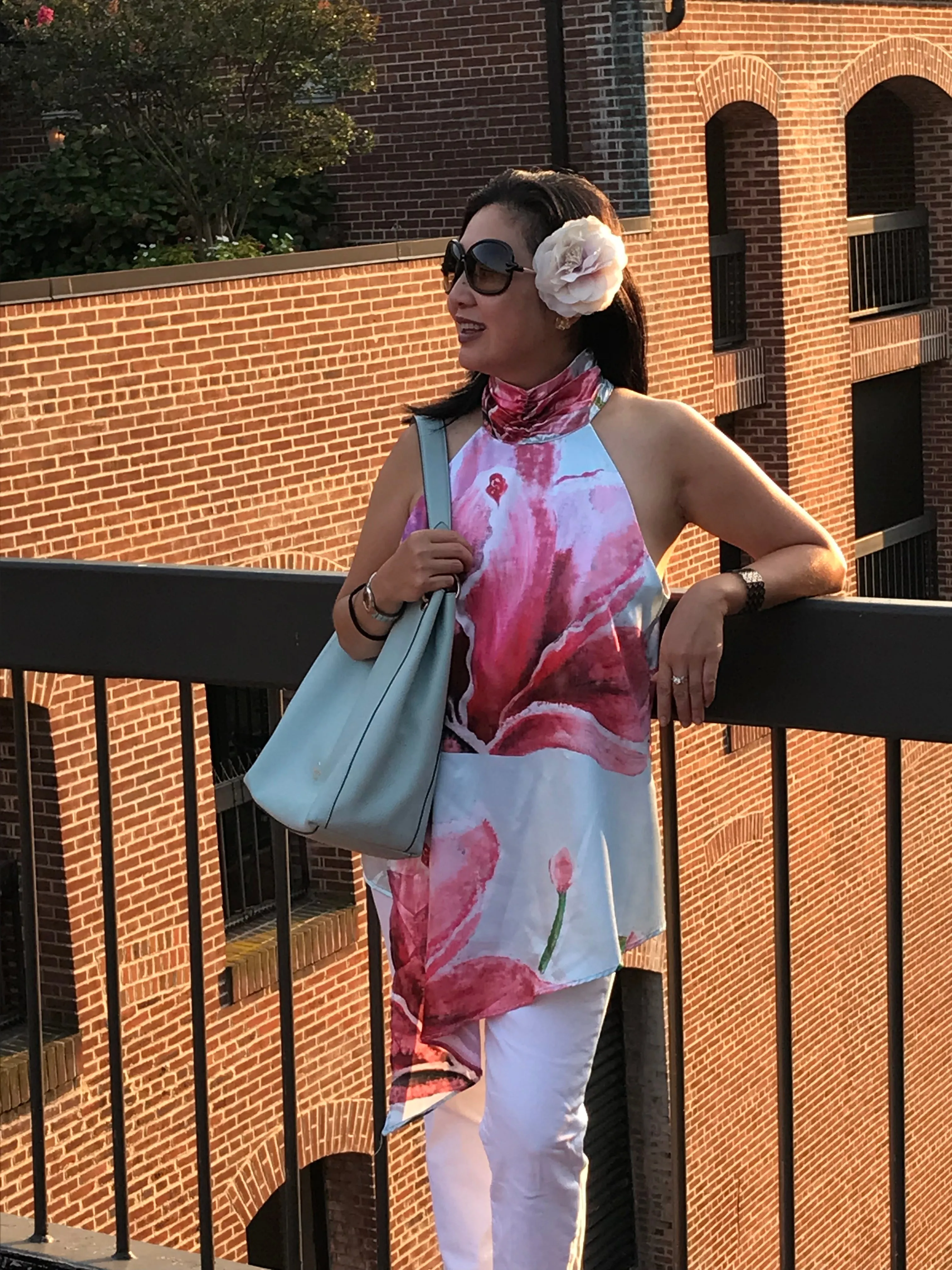 Pink Magnolia Asymmetric Halter Satin Top