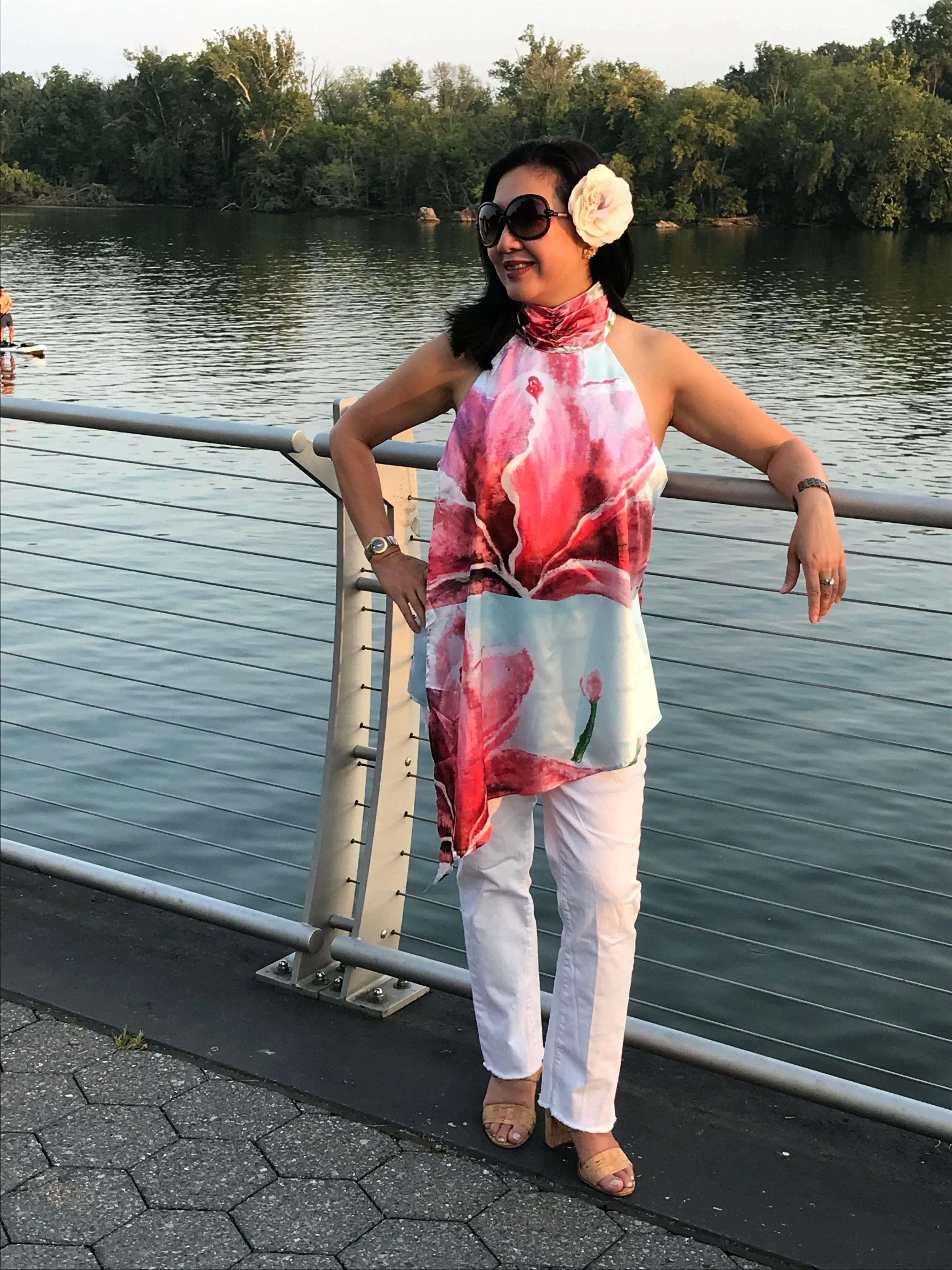 Pink Magnolia Asymmetric Halter Satin Top