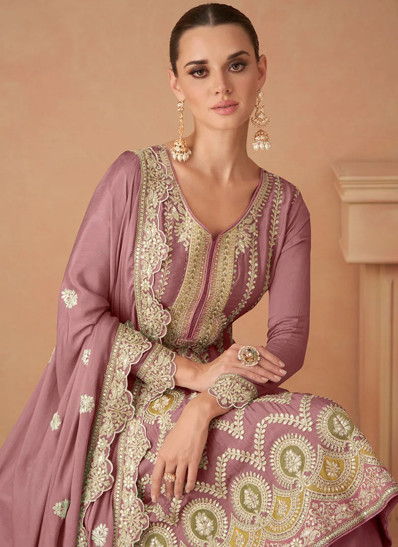 Pink Multi Embroidery Wedding Sharara Suit