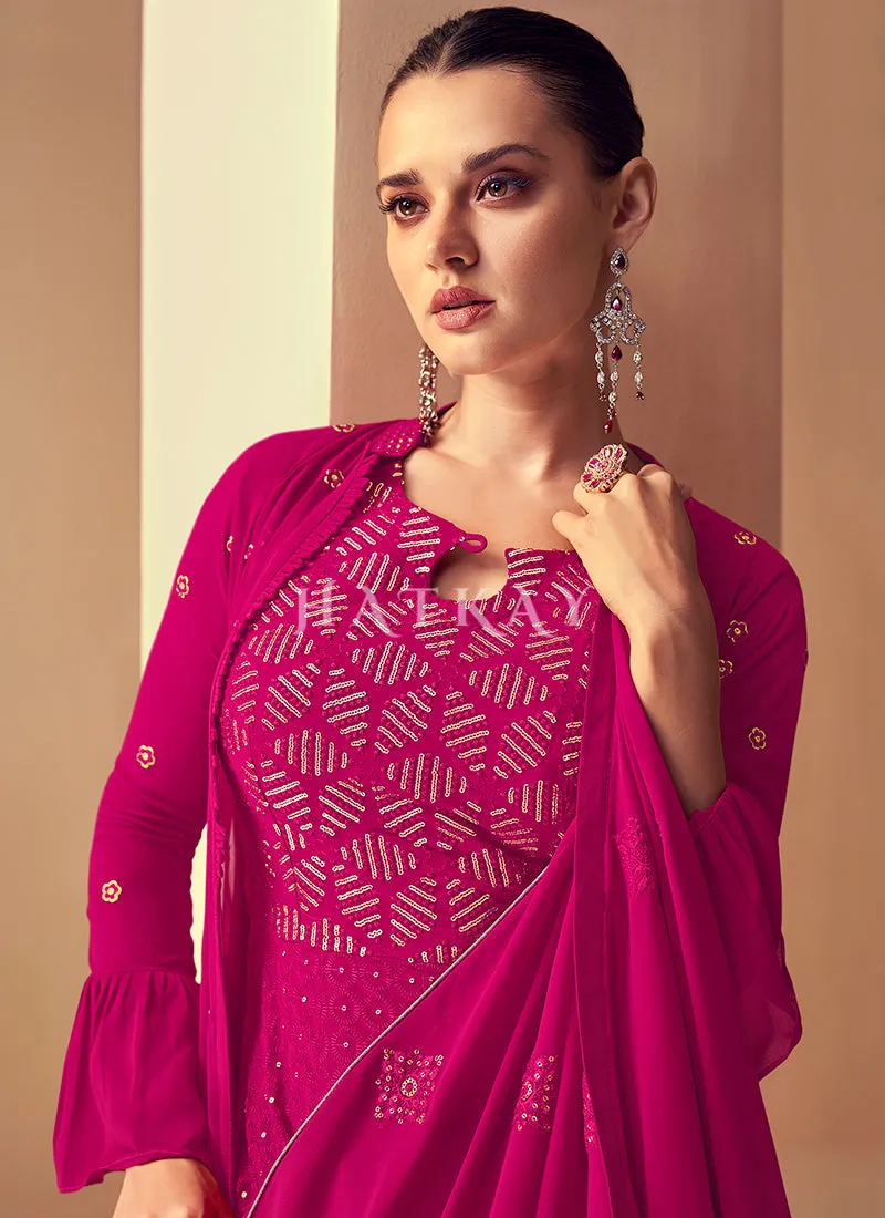 Pink Sequence Embroidered Jacket Style Gharara Suit