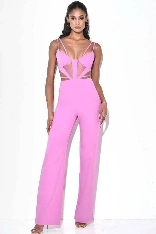 Pink slim straight long jumpsuit