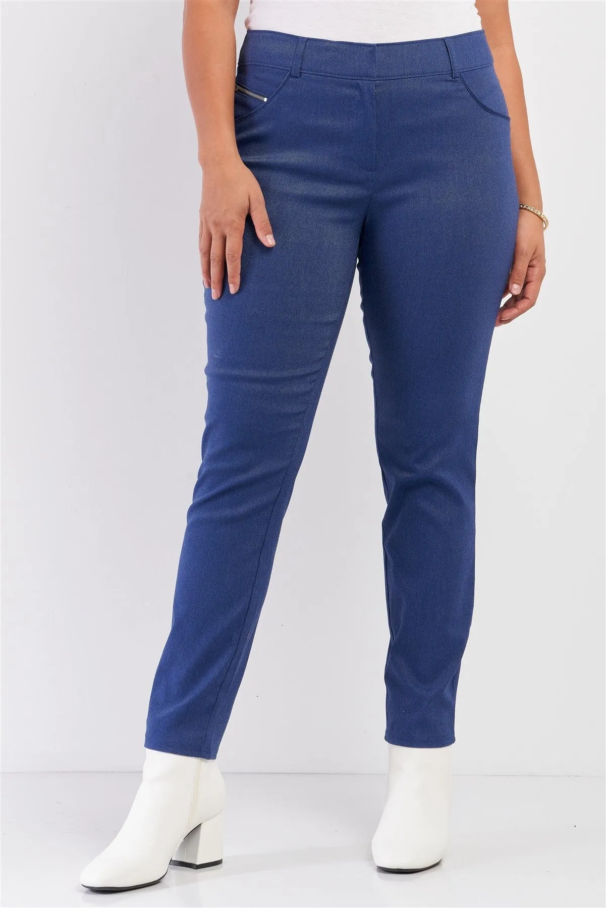 Plus Medium Blue Mid-rise Denim Legging Slim Fit Pants