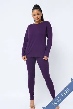 Plus Size Basic T-Shirts Top and Leggings Set