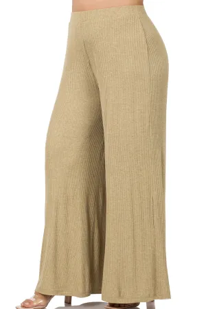 Plus Size Call On Me Dusty Olive Two-Tone Rib Pants