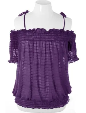 Plus Size Captivating Open Shoulder Purple Blouse