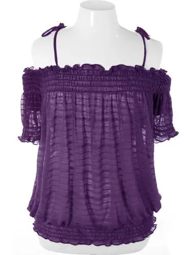 Plus Size Captivating Open Shoulder Purple Blouse