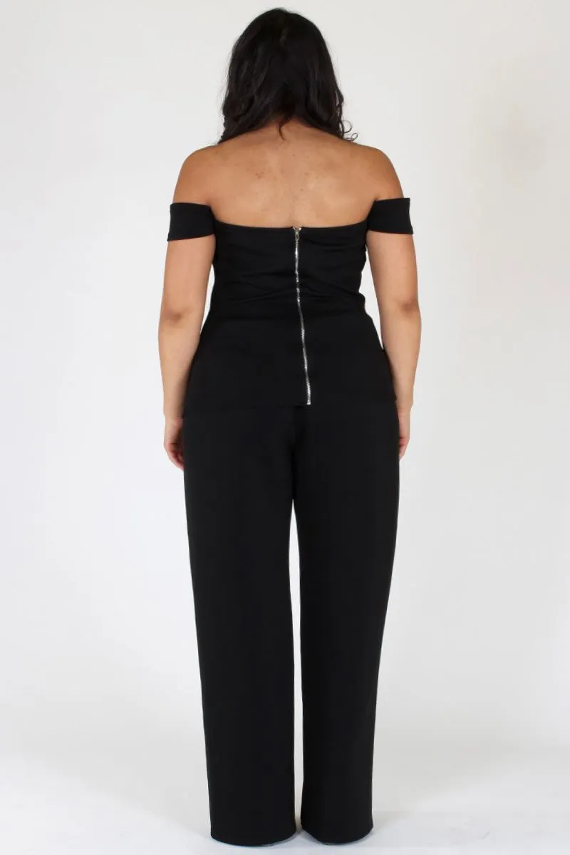 Plus Size Chic Off Shoulder Top and Bottom Set [SALE]