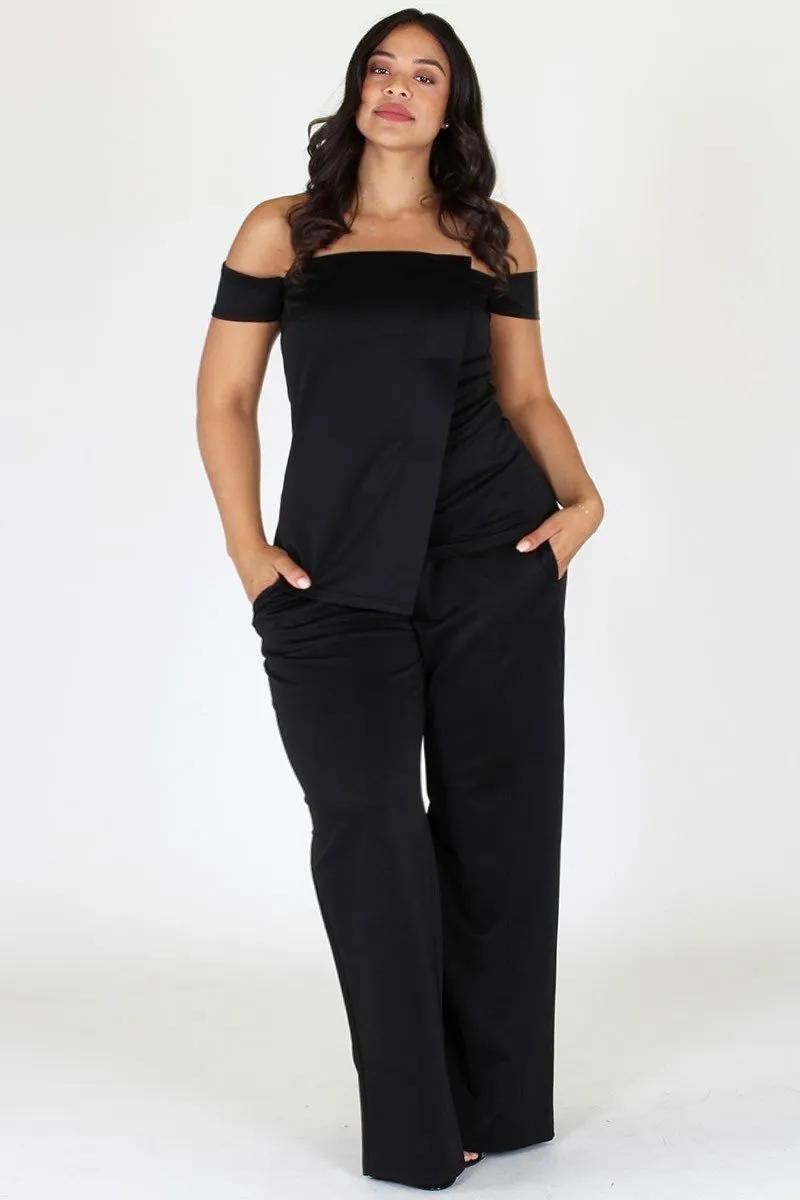 Plus Size Chic Off Shoulder Top and Bottom Set [SALE]