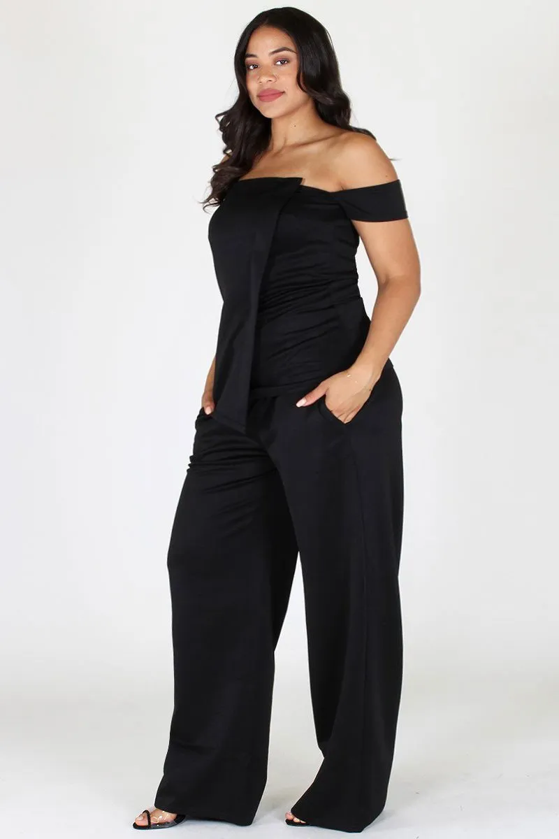 Plus Size Chic Off Shoulder Top and Bottom Set [SALE]