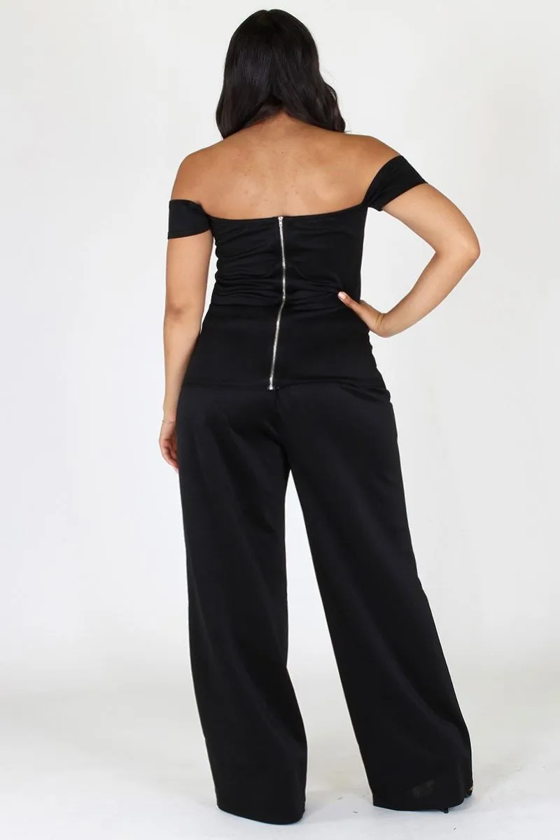 Plus Size Chic Off Shoulder Top and Bottom Set [SALE]