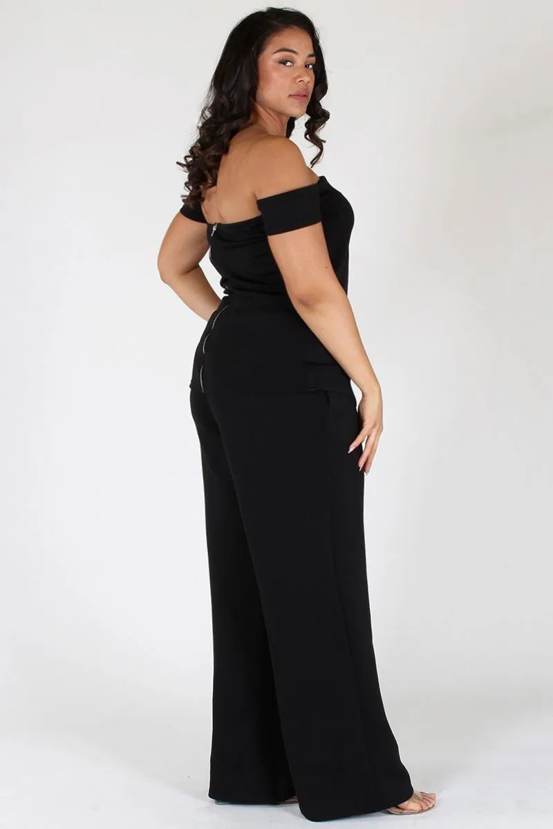 Plus Size Chic Off Shoulder Top and Bottom Set [SALE]