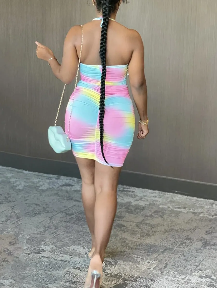 Plus Size Cutout Printed Pleated Sheath Dress