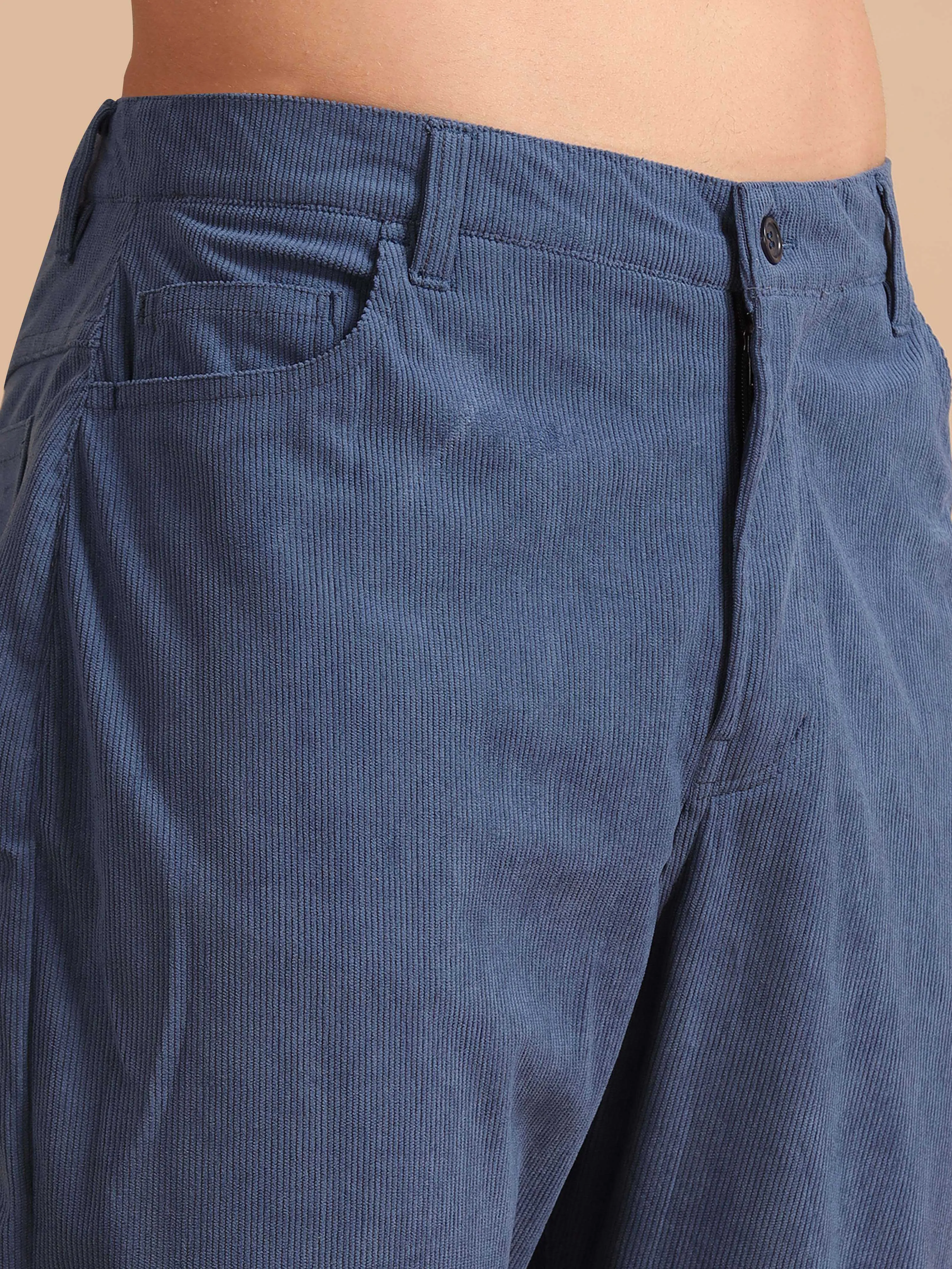 Plus Size Dark Teal Blue Corduroy Trousers