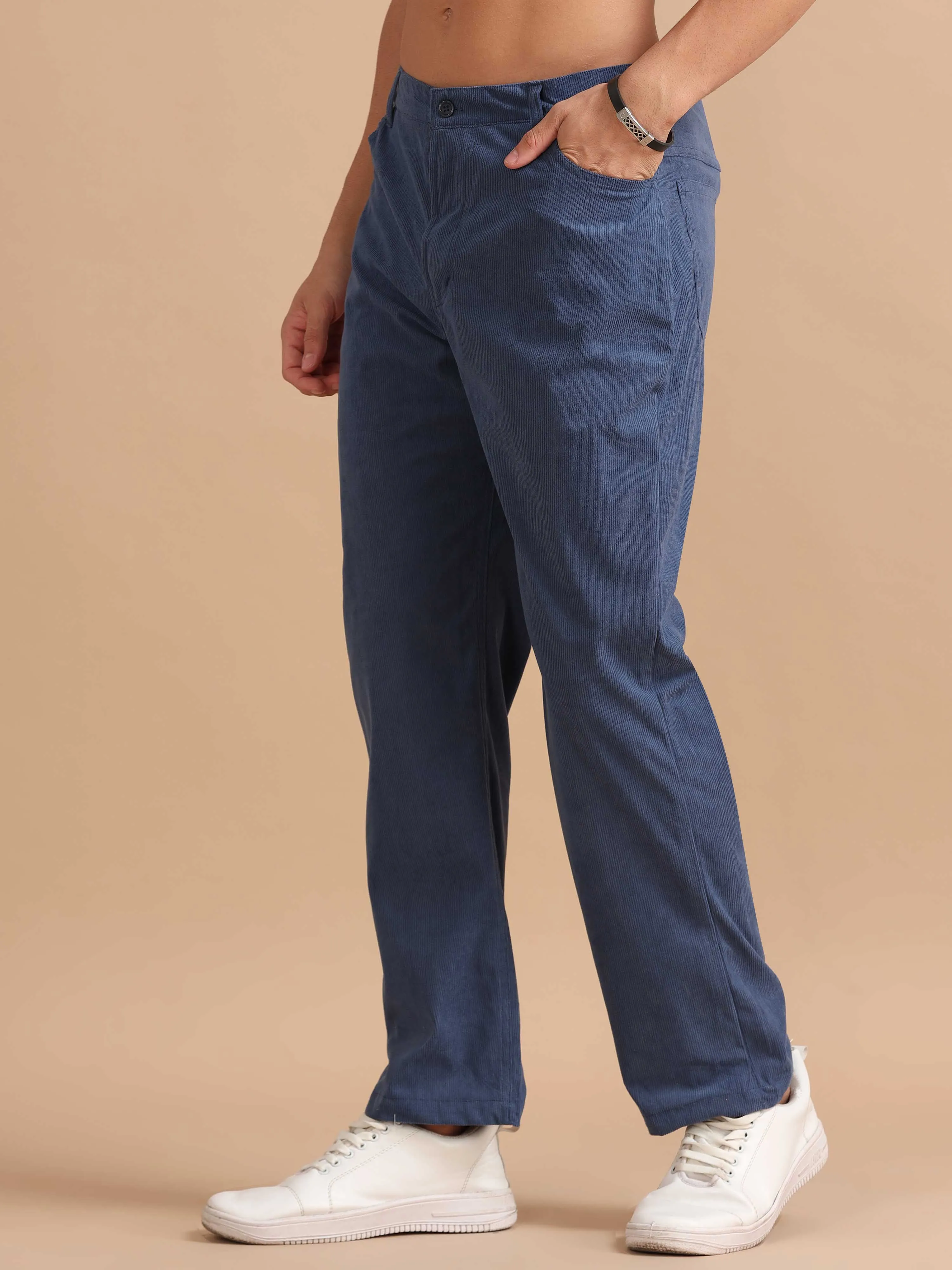Plus Size Dark Teal Blue Corduroy Trousers