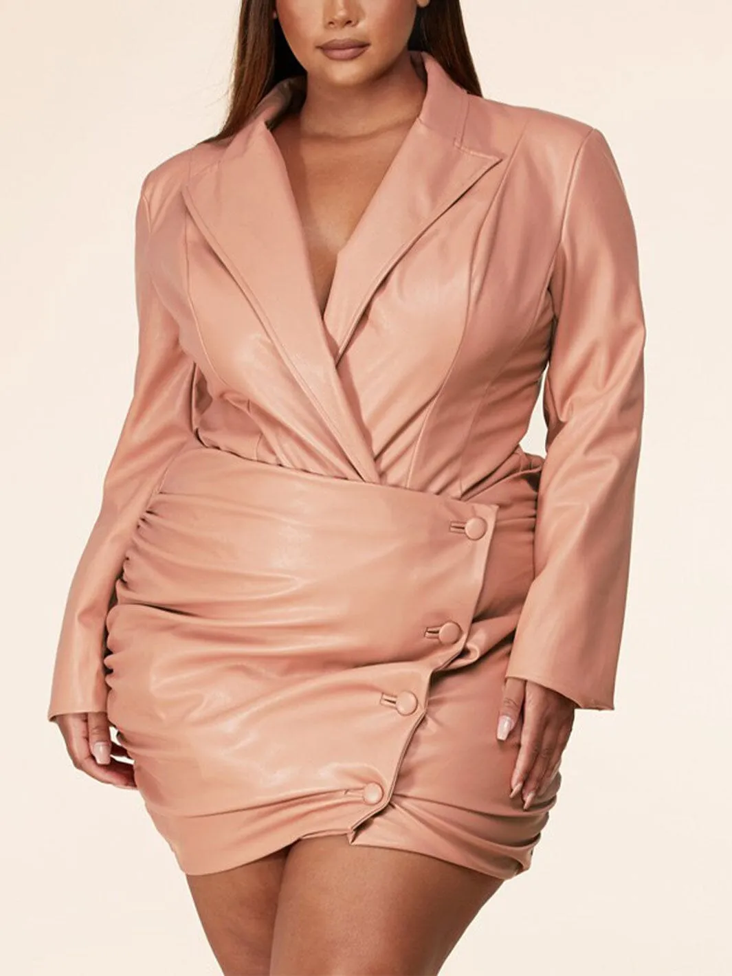 PLUS SIZE LONG SLEEVE JACKET BODYSUIT AND BUTTOM UP MINI SKIRT 2PC.SET