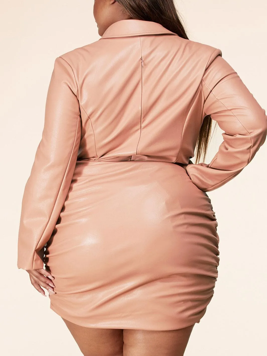 PLUS SIZE LONG SLEEVE JACKET BODYSUIT AND BUTTOM UP MINI SKIRT 2PC.SET