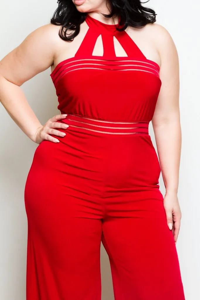 Plus Size Mock Neck Halter Jumpsuit