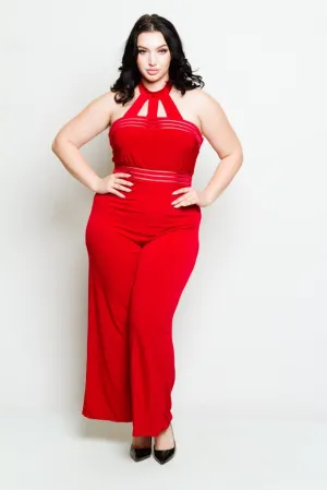 Plus Size Mock Neck Halter Jumpsuit